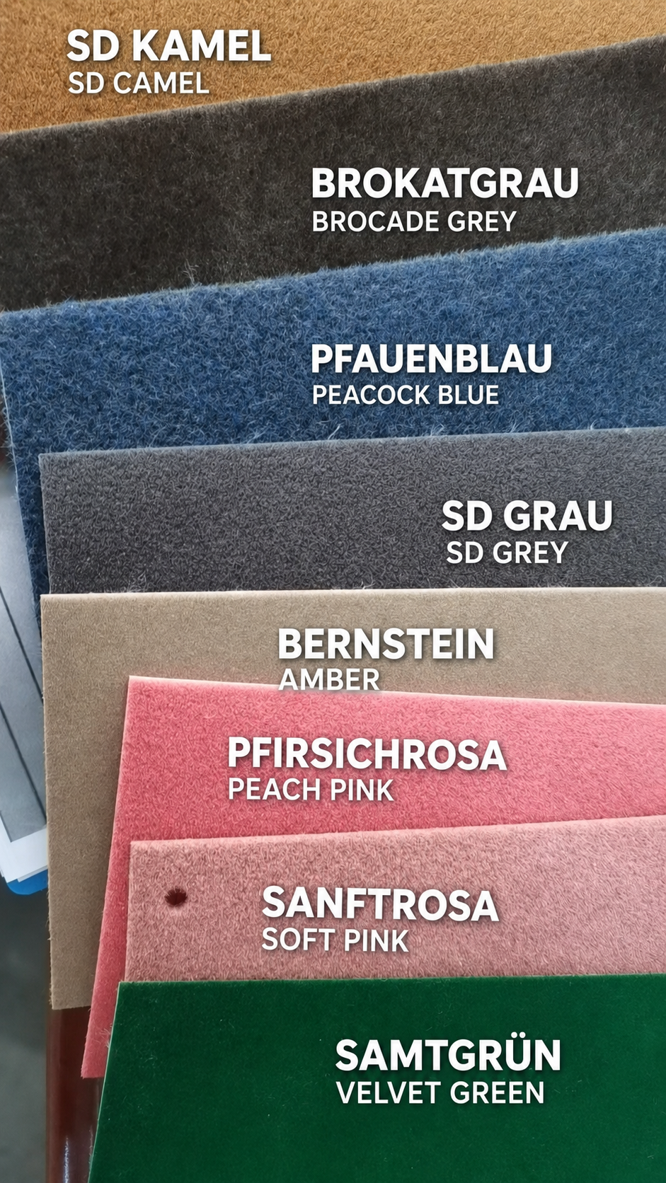 Okey-Tisch Farbauswahl mit deutschen und englischen Bezeichnungen